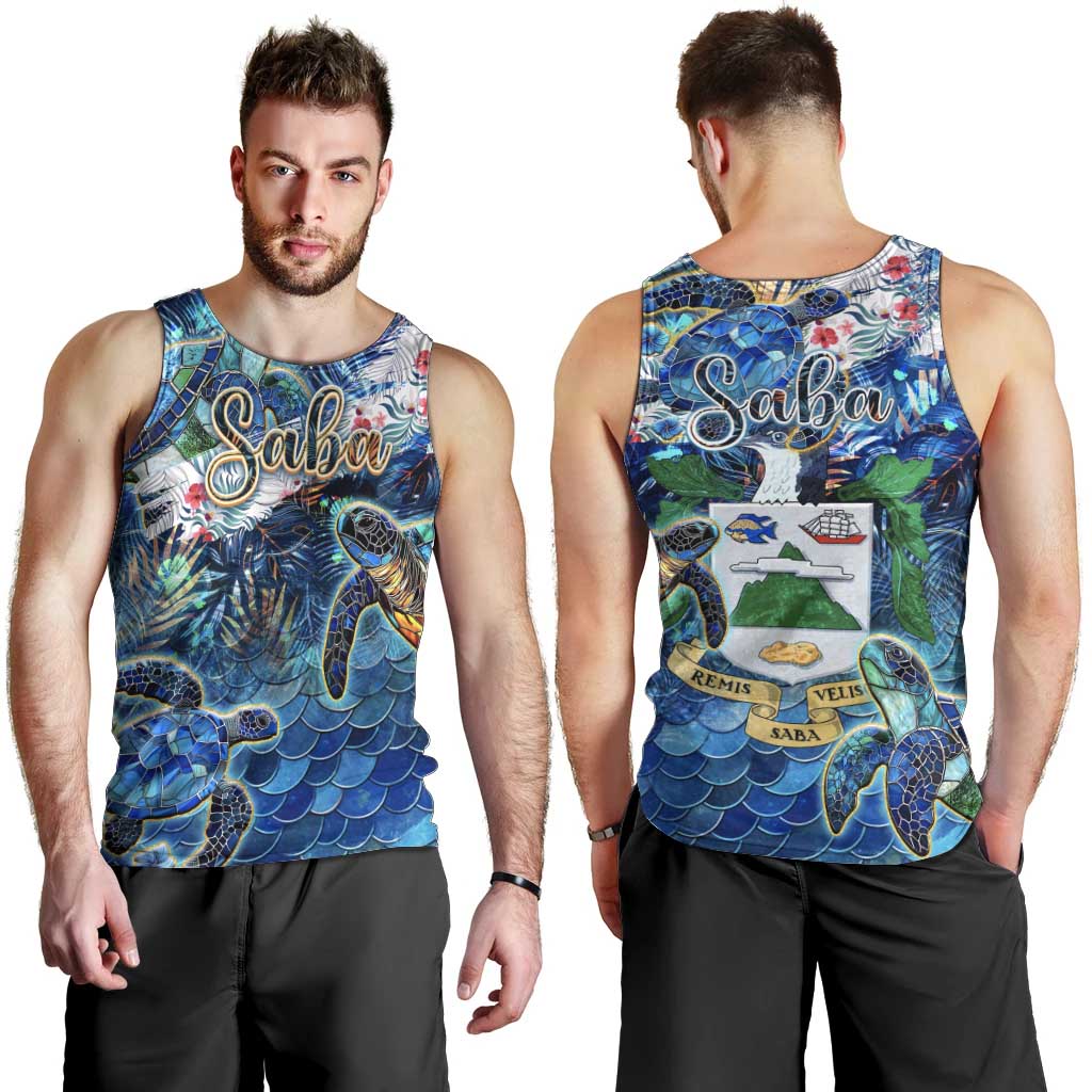 Saba Men Tank Top Sea Turtle Tropical Pattern - Wonder Print Shop