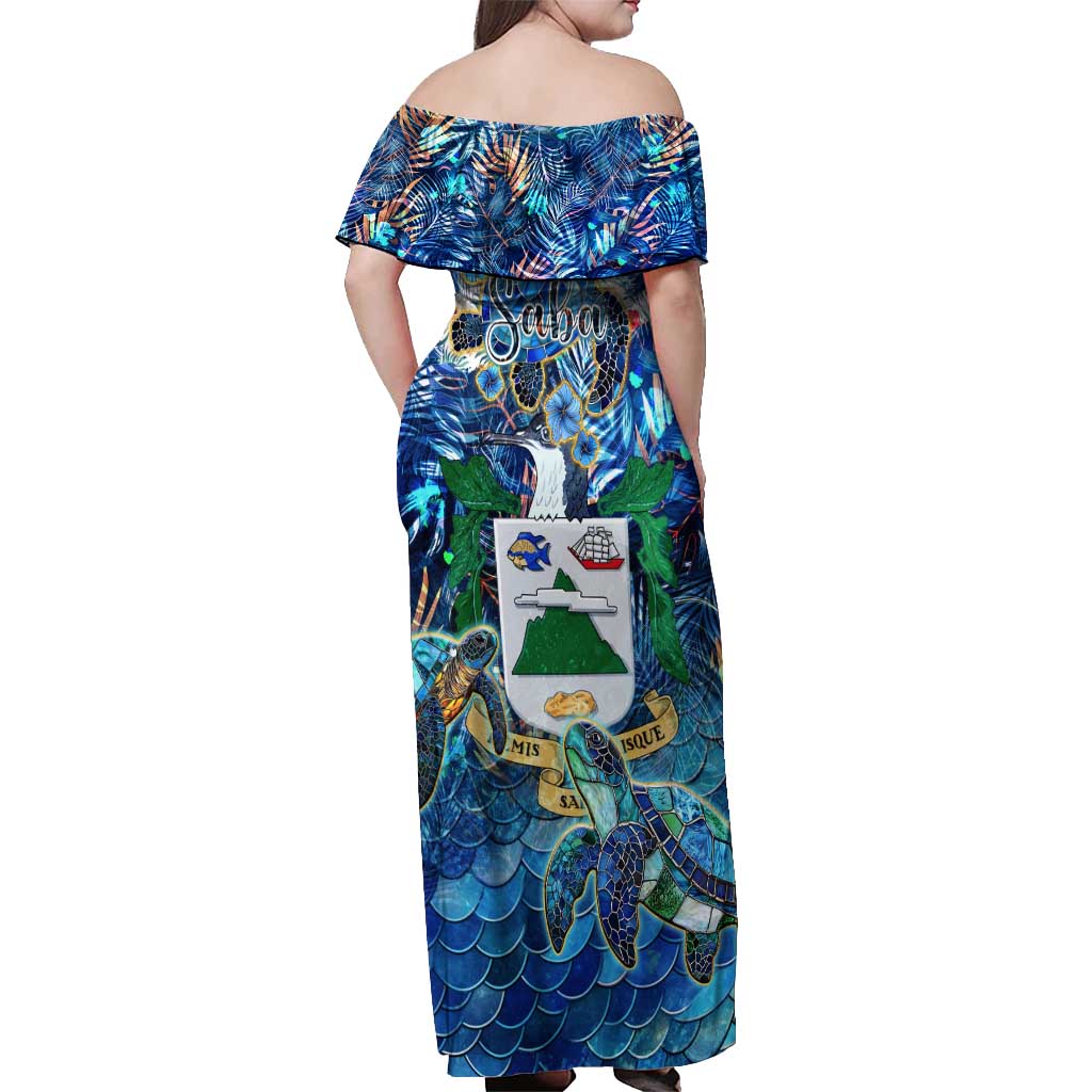 Saba Off Shoulder Maxi Dress Sea Turtle Tropical Pattern - Wonder Print Shop