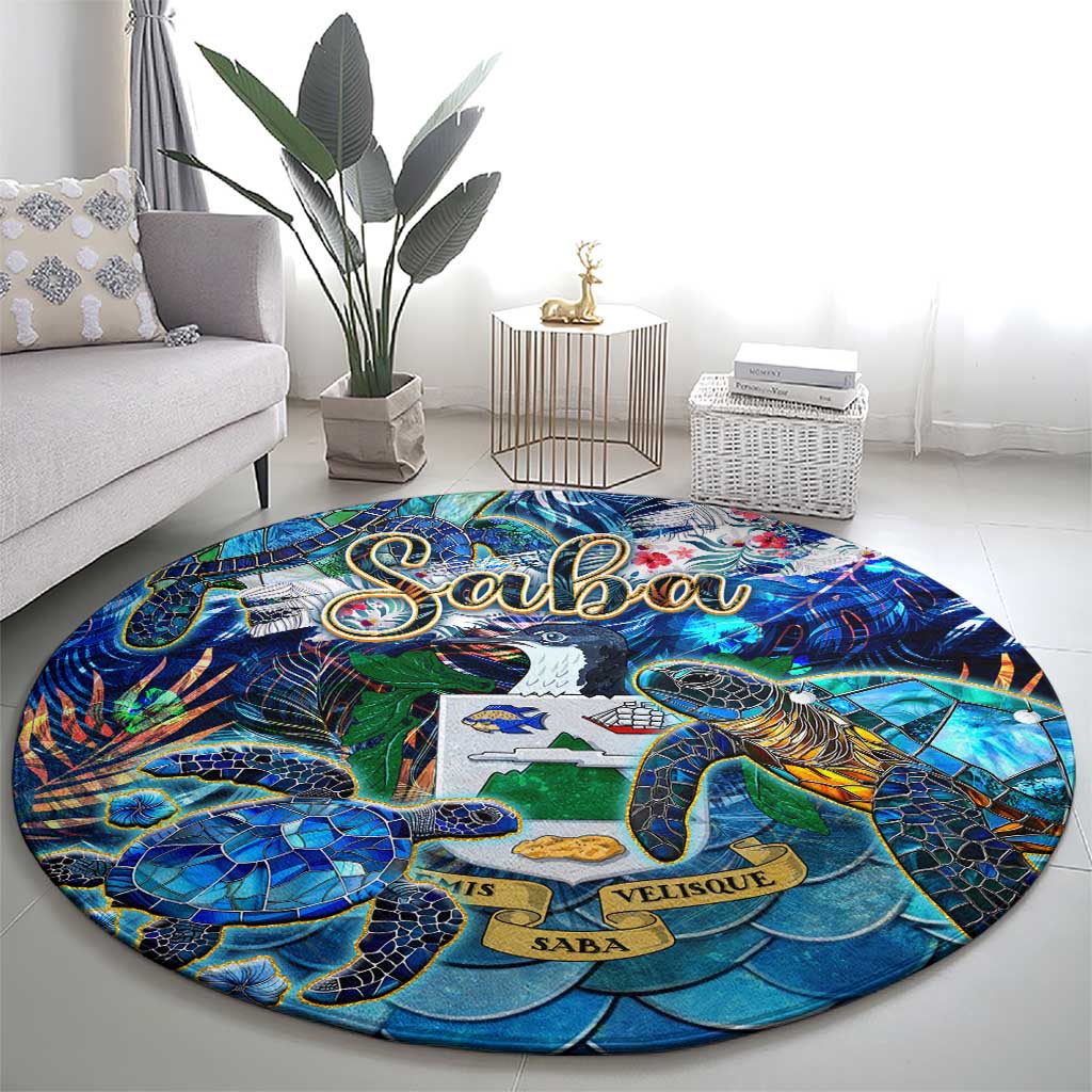 Saba Round Carpet Sea Turtle Tropical Pattern - Wonder Print Shop
