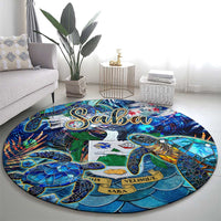 Saba Round Carpet Sea Turtle Tropical Pattern - Wonder Print Shop