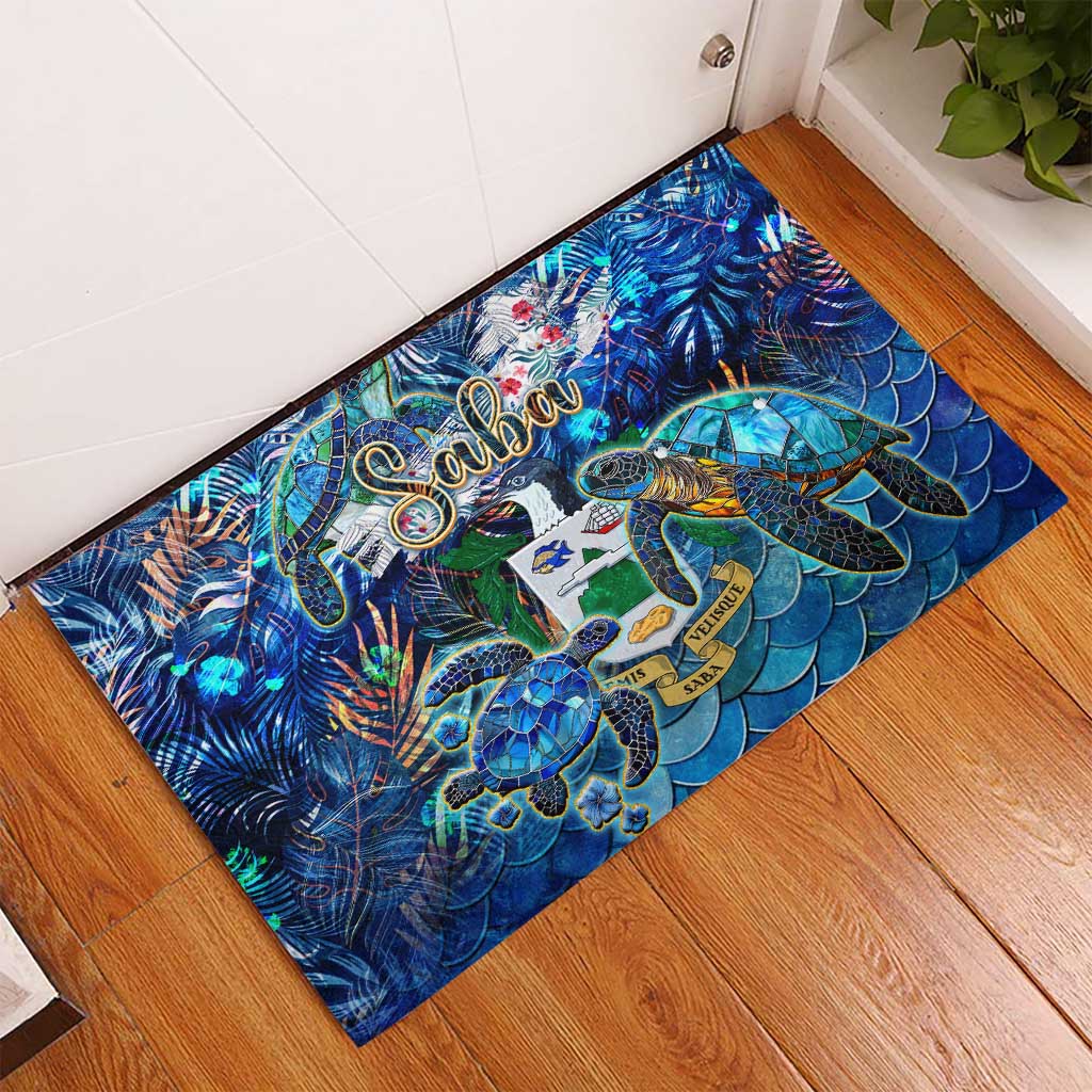 Saba Rubber Doormat Sea Turtle Tropical Pattern - Wonder Print Shop