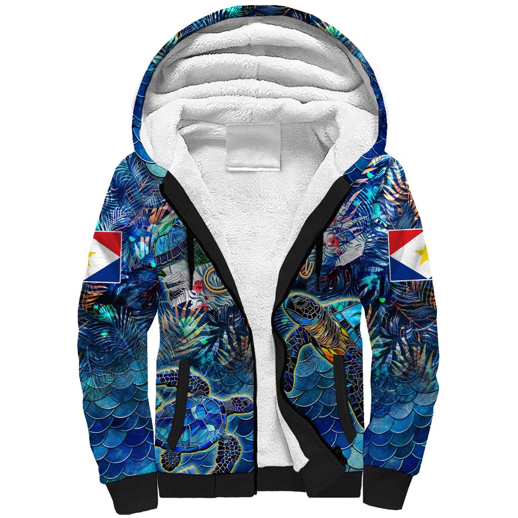 Saba Sherpa Hoodie Sea Turtle Tropical Pattern - Wonder Print Shop