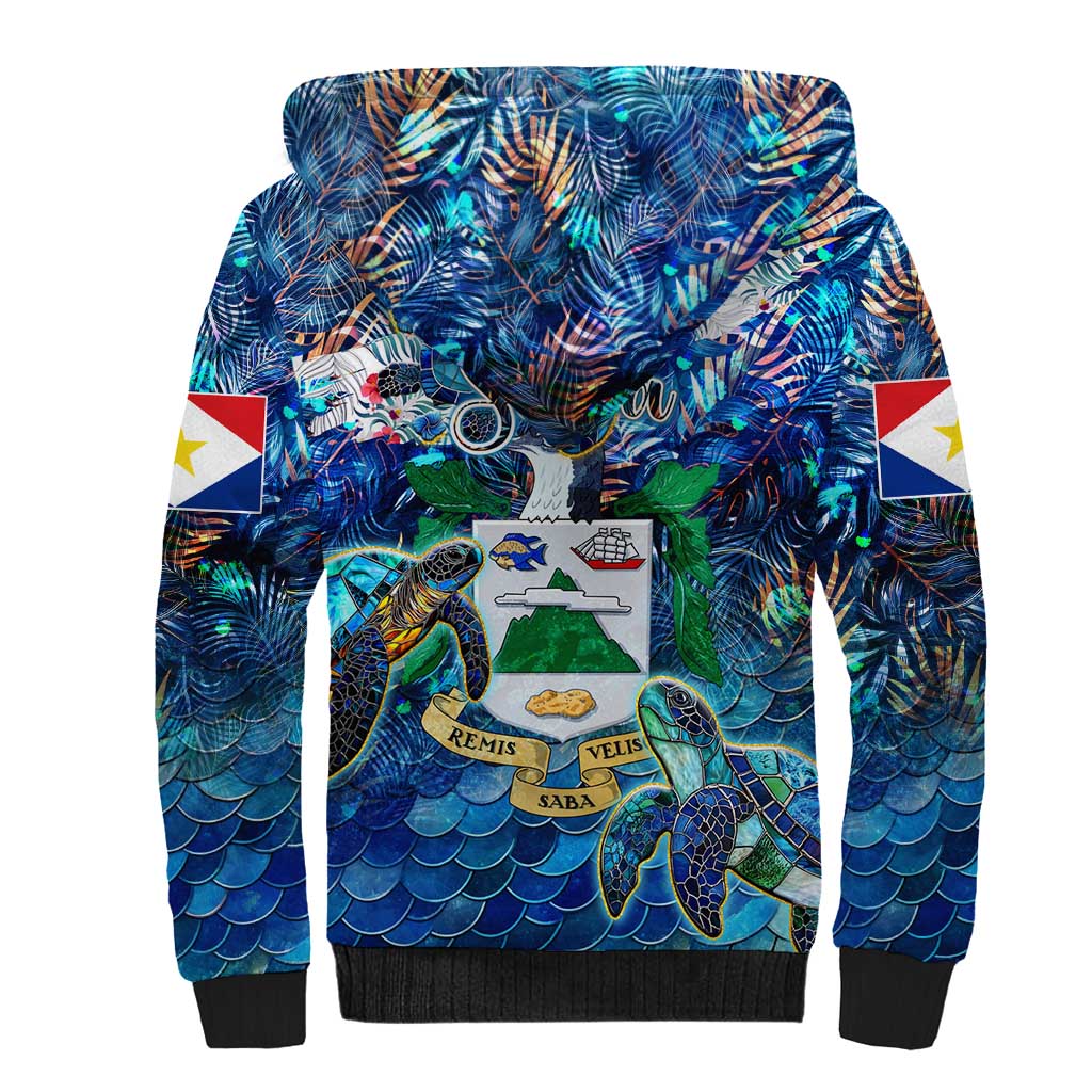 Saba Sherpa Hoodie Sea Turtle Tropical Pattern - Wonder Print Shop