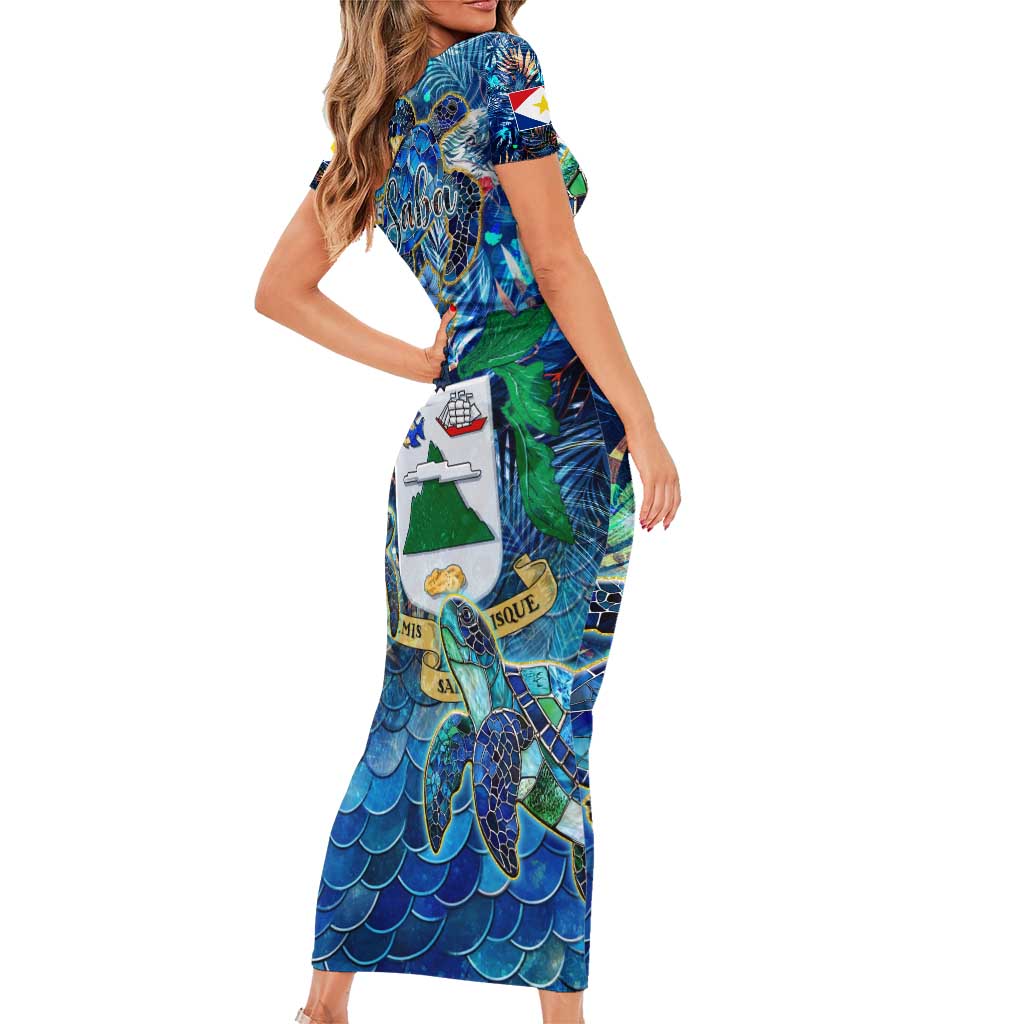 Saba Short Sleeve Bodycon Dress Sea Turtle Tropical Pattern - Wonder Print Shop