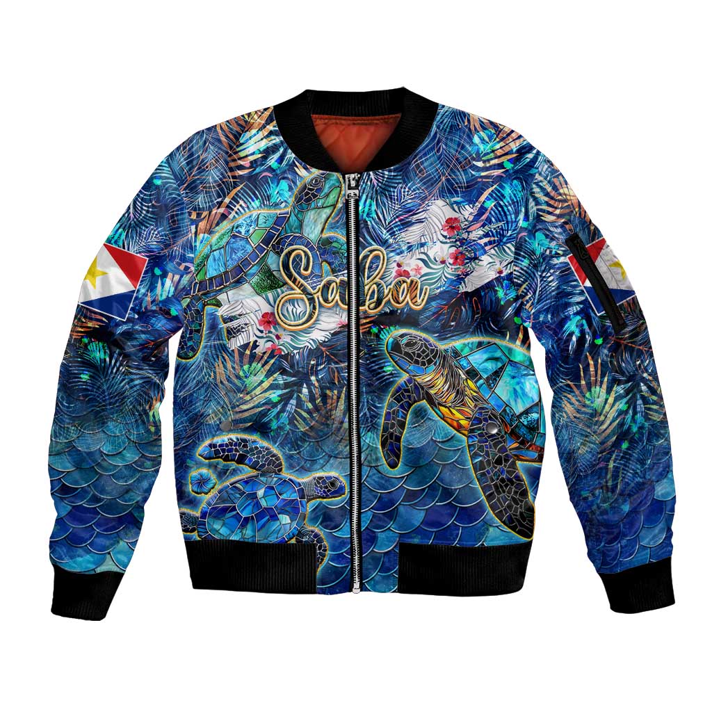Saba Sleeve Zip Bomber Jacket Sea Turtle Tropical Pattern - Wonder Print Shop