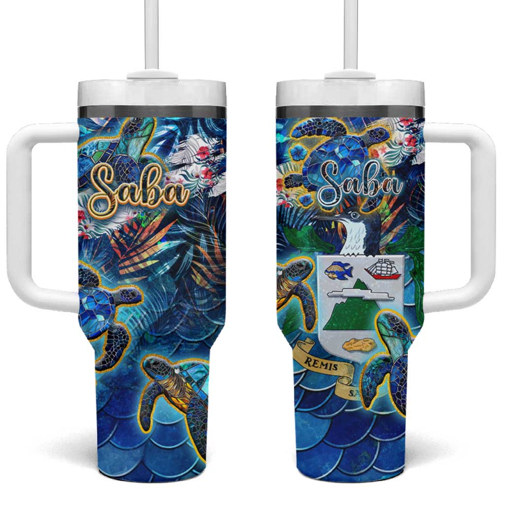 Saba Tumbler With Handle Sea Turtle Tropical Pattern - Wonder Print Shop