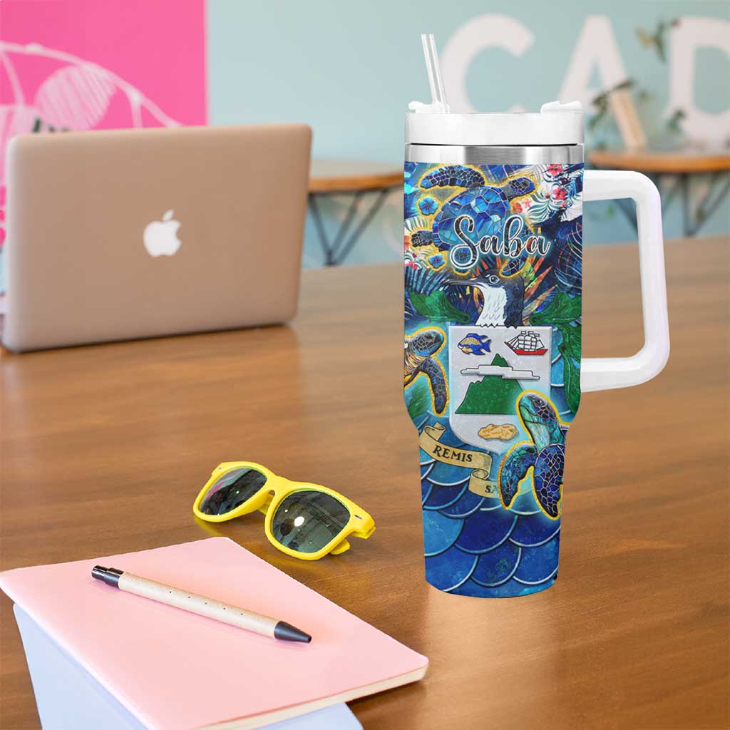 Saba Tumbler With Handle Sea Turtle Tropical Pattern - Wonder Print Shop