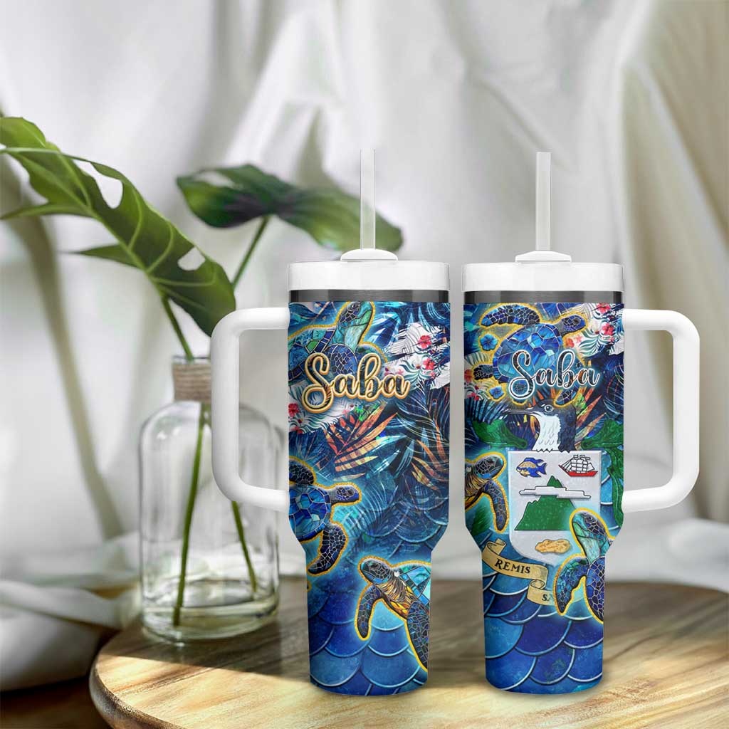 Saba Tumbler With Handle Sea Turtle Tropical Pattern - Wonder Print Shop