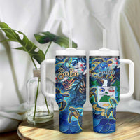 Saba Tumbler With Handle Sea Turtle Tropical Pattern - Wonder Print Shop