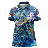 Saba Women Polo Shirt Sea Turtle Tropical Pattern - Wonder Print Shop