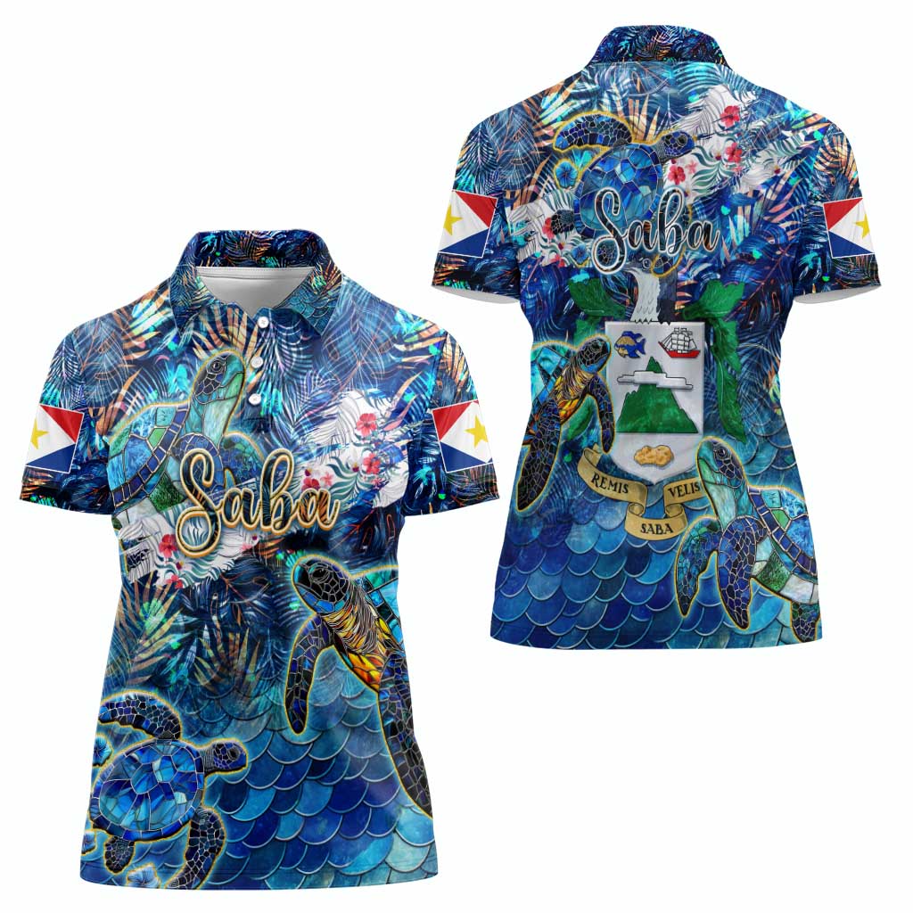 Saba Women Polo Shirt Sea Turtle Tropical Pattern - Wonder Print Shop