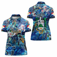 Saba Women Polo Shirt Sea Turtle Tropical Pattern - Wonder Print Shop