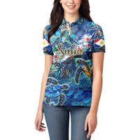 Saba Women Polo Shirt Sea Turtle Tropical Pattern - Wonder Print Shop