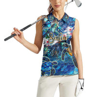 Saba Women Sleeveless Polo Shirt Sea Turtle Tropical Pattern - Wonder Print Shop