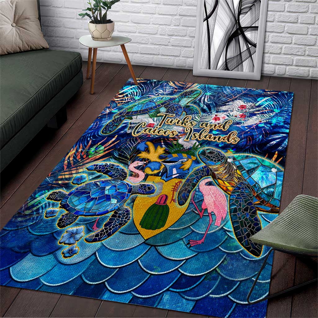 Turks and Caicos Islands Area Rug Sea Turtle Tropical Pattern