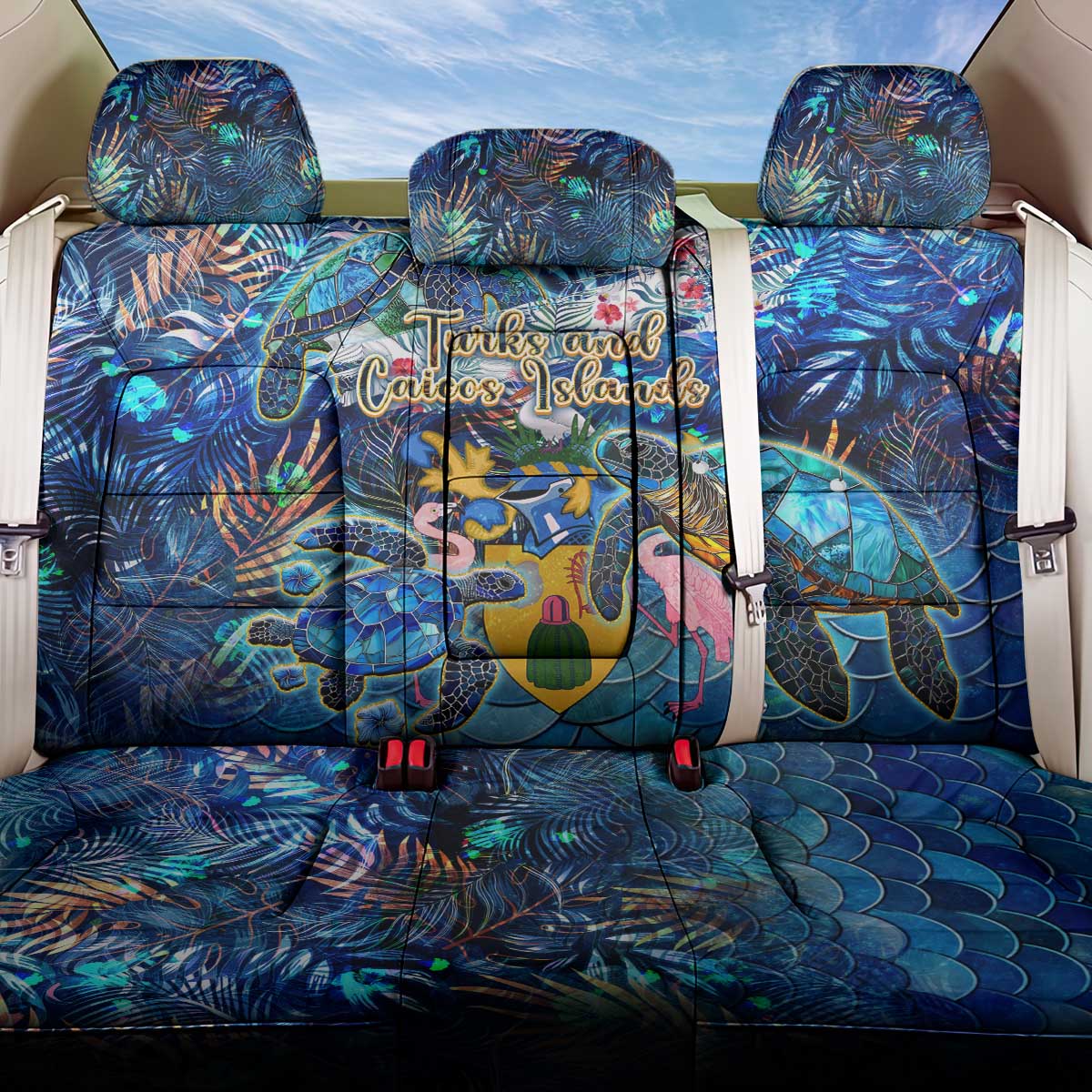 Turks and Caicos Islands Back Car Seat Cover Sea Turtle Tropical Pattern