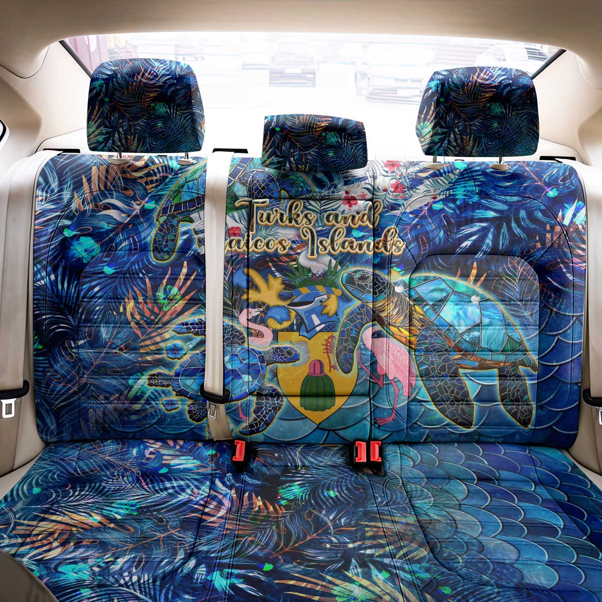 Turks and Caicos Islands Back Car Seat Cover Sea Turtle Tropical Pattern