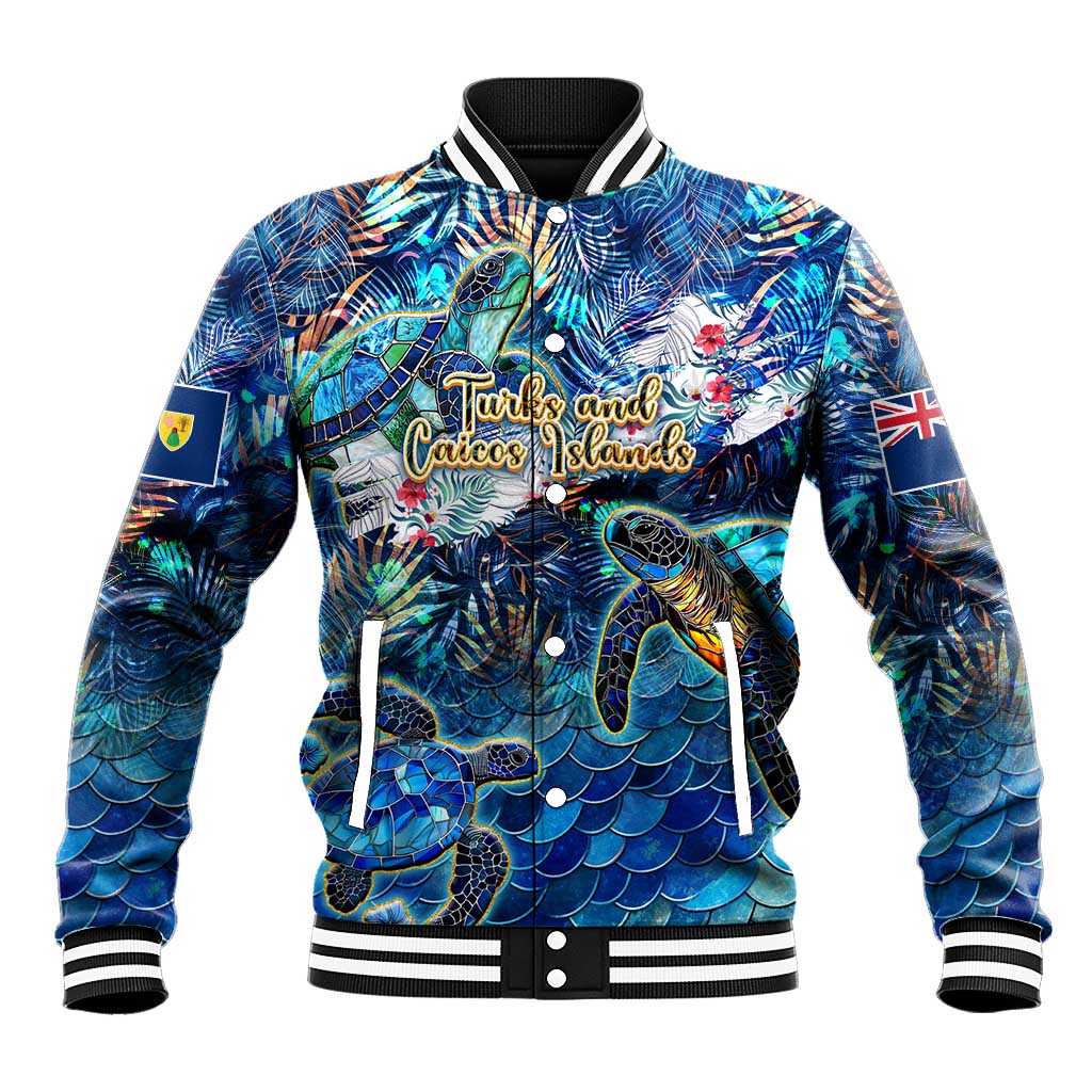 Turks and Caicos Islands Baseball Jacket Sea Turtle Tropical Pattern