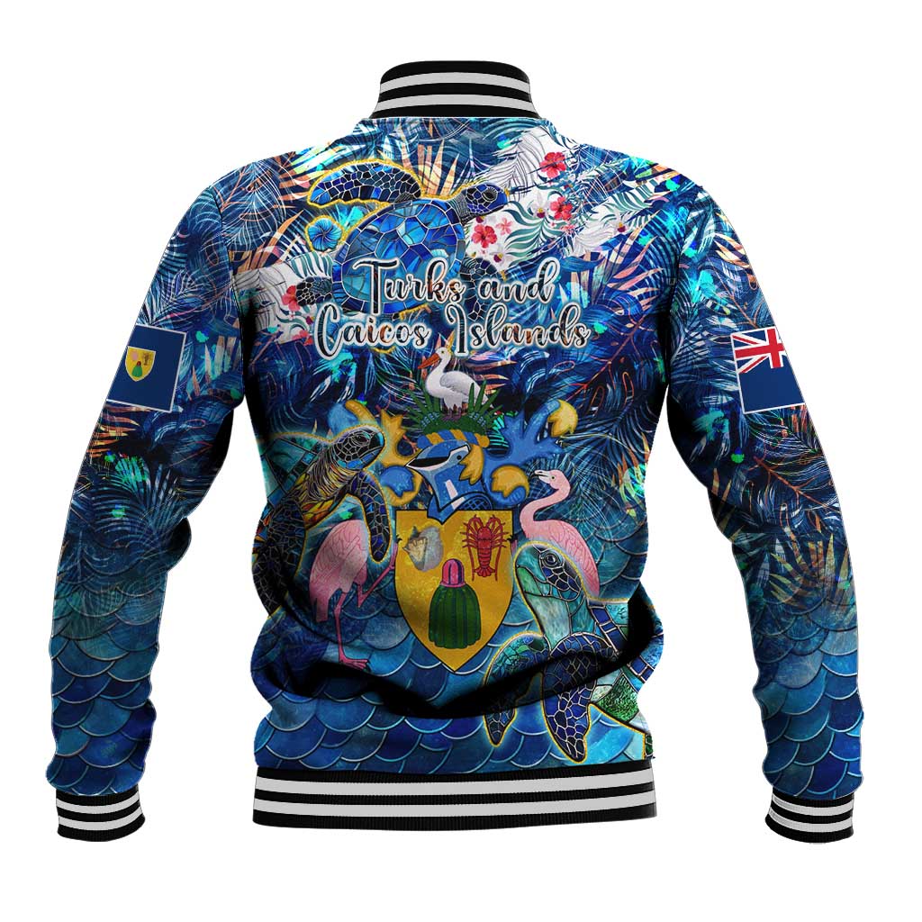Turks and Caicos Islands Baseball Jacket Sea Turtle Tropical Pattern