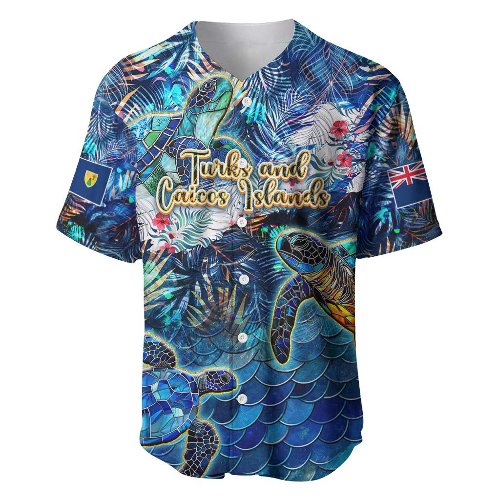 Turks and Caicos Islands Baseball Jersey Sea Turtle Tropical Pattern