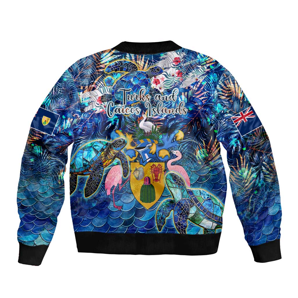 Turks and Caicos Islands Bomber Jacket Sea Turtle Tropical Pattern