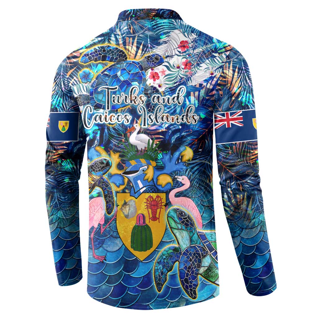 Turks and Caicos Islands Button Sweatshirt Sea Turtle Tropical Pattern