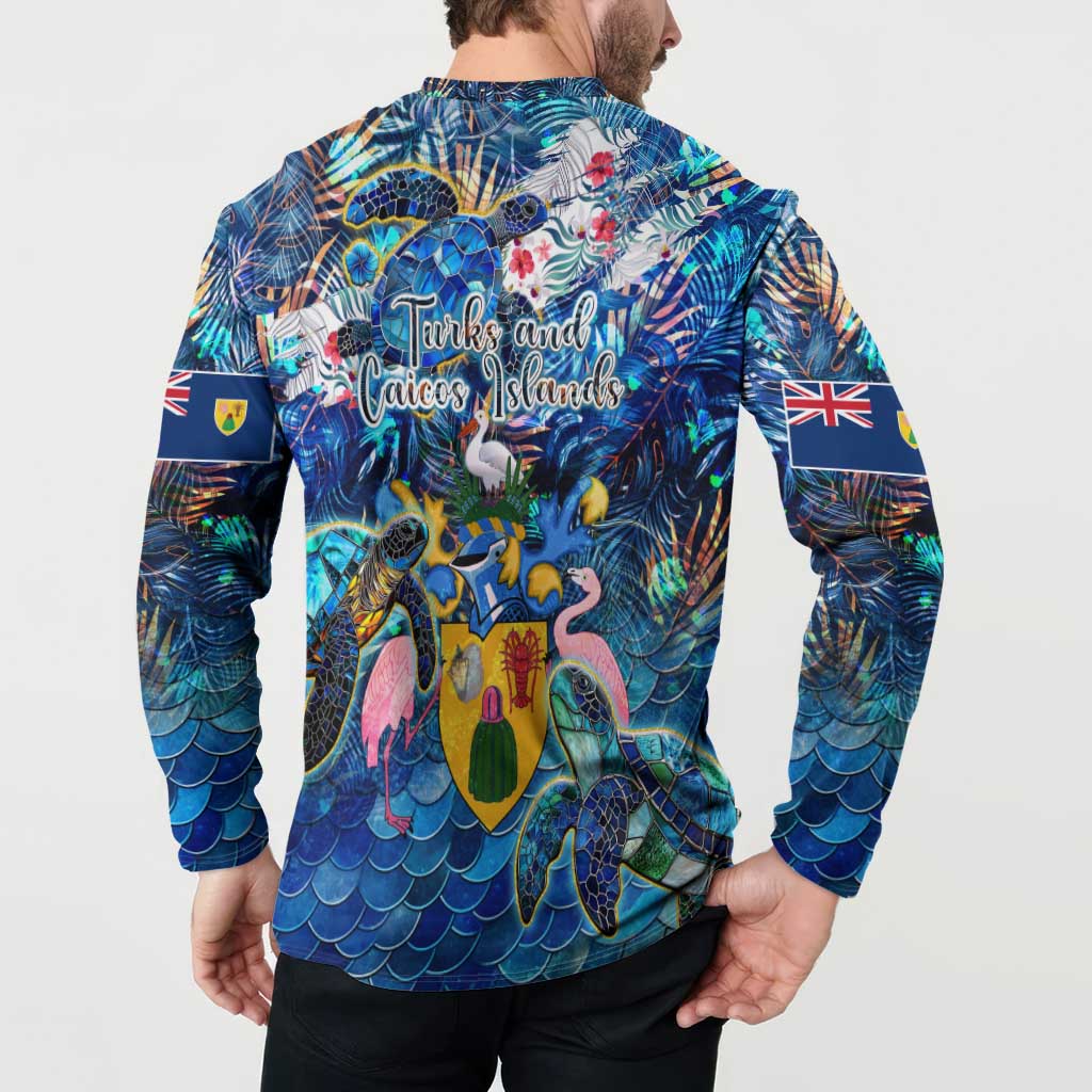 Turks and Caicos Islands Button Sweatshirt Sea Turtle Tropical Pattern