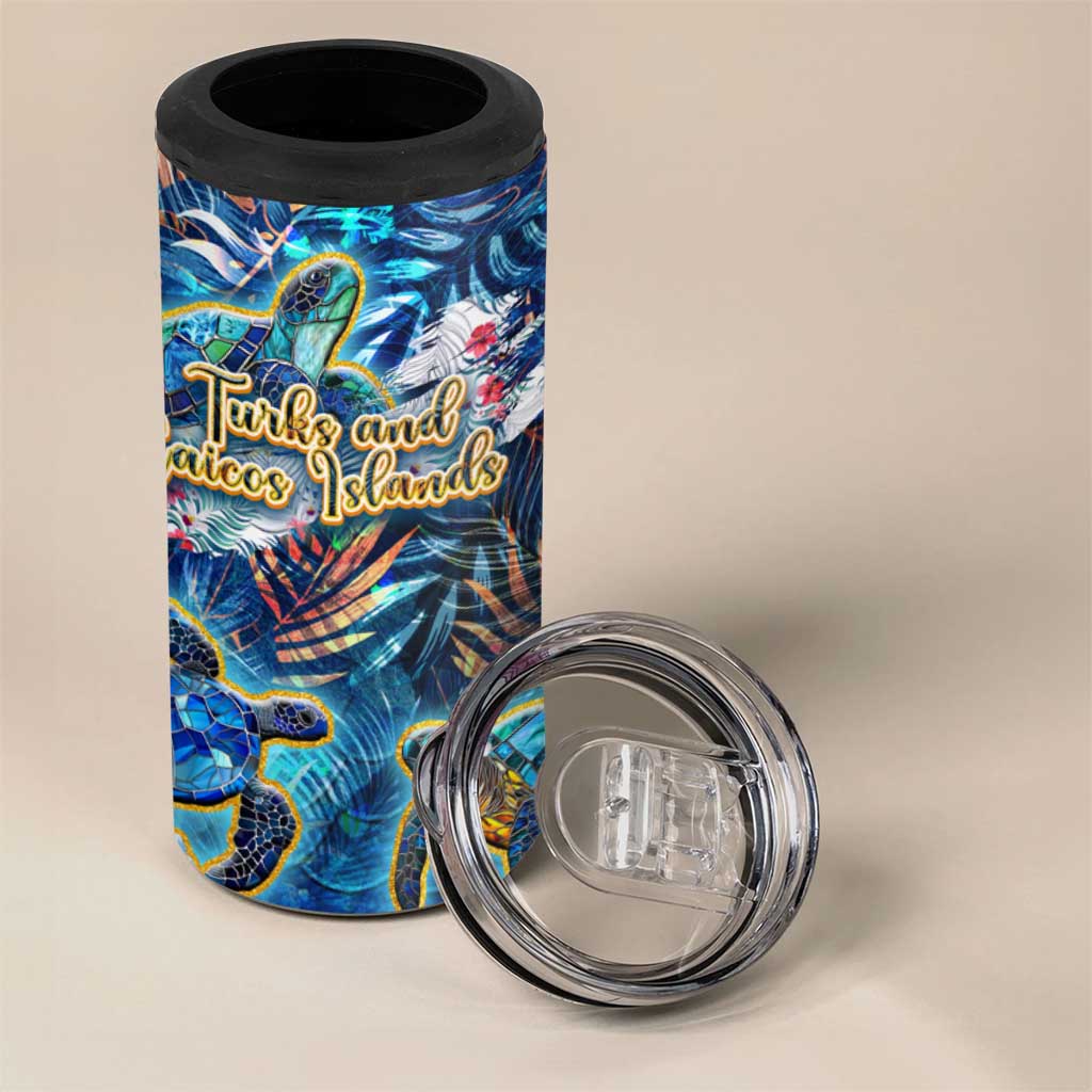 Turks and Caicos Islands 4 in 1 Can Cooler Tumbler Sea Turtle Tropical Pattern