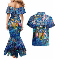 Turks and Caicos Islands Couples Matching Mermaid Dress and Hawaiian Shirt Sea Turtle Tropical Pattern