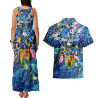 Turks and Caicos Islands Couples Matching Tank Maxi Dress and Hawaiian Shirt Sea Turtle Tropical Pattern