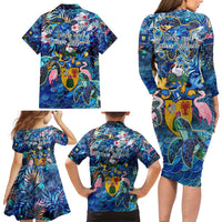 Turks and Caicos Islands Family Matching Long Sleeve Bodycon Dress and Hawaiian Shirt Sea Turtle Tropical Pattern