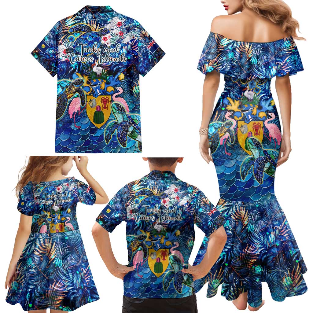 Turks and Caicos Islands Family Matching Mermaid Dress and Hawaiian Shirt Sea Turtle Tropical Pattern