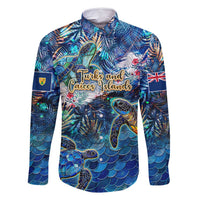 Turks and Caicos Islands Family Matching Off Shoulder Short Dress and Hawaiian Shirt Sea Turtle Tropical Pattern - Wonder Print Shop