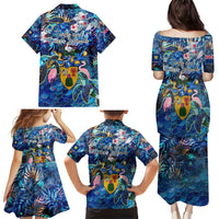 Turks and Caicos Islands Family Matching Puletasi and Hawaiian Shirt Sea Turtle Tropical Pattern