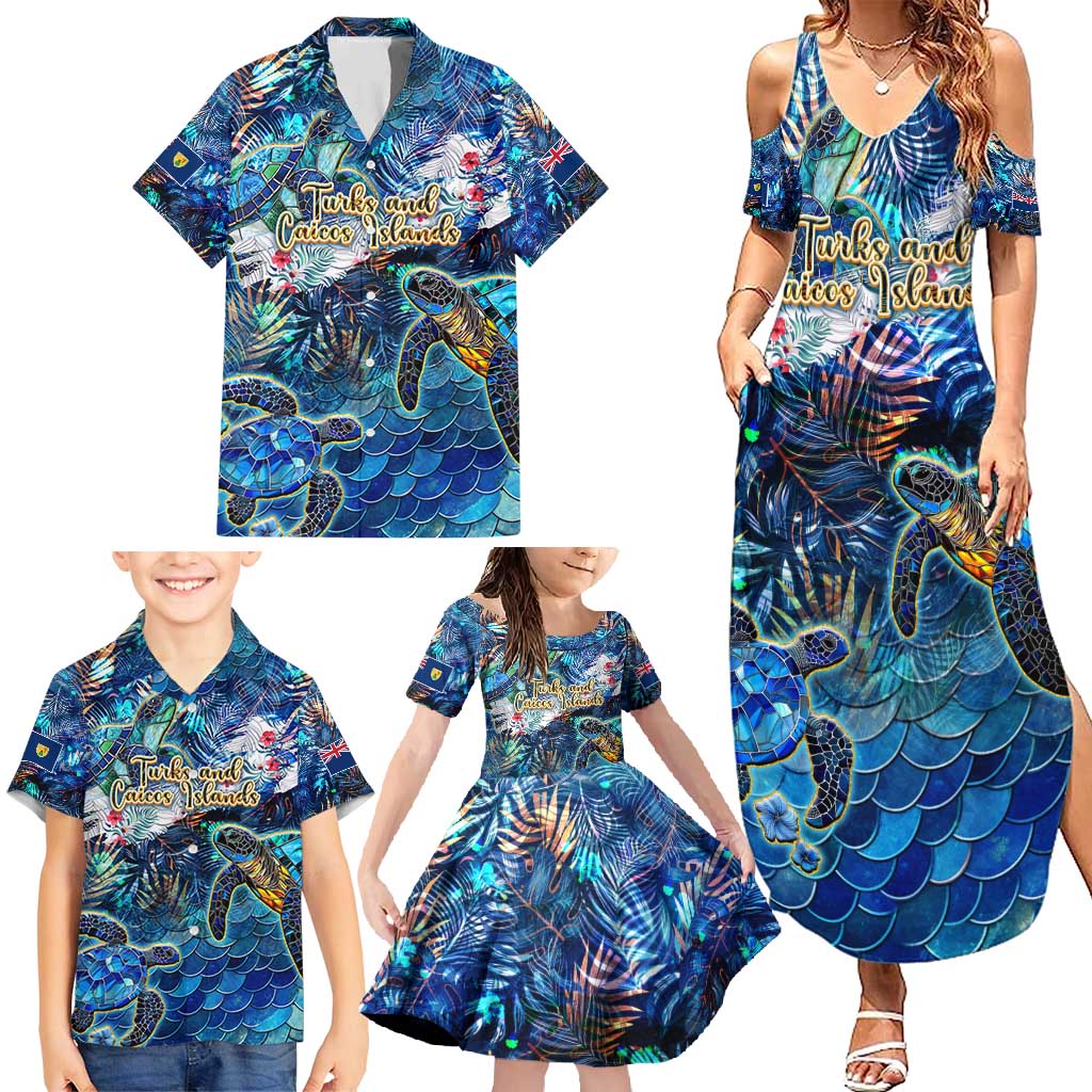 Turks and Caicos Islands Family Matching Summer Maxi Dress and Hawaiian Shirt Sea Turtle Tropical Pattern - Wonder Print Shop