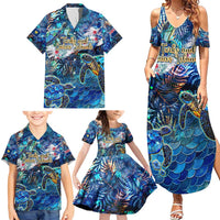 Turks and Caicos Islands Family Matching Summer Maxi Dress and Hawaiian Shirt Sea Turtle Tropical Pattern - Wonder Print Shop