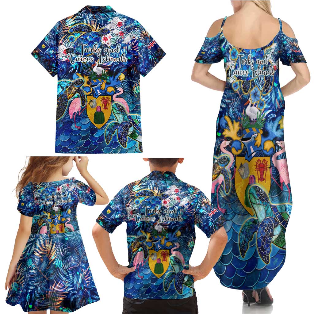 Turks and Caicos Islands Family Matching Summer Maxi Dress and Hawaiian Shirt Sea Turtle Tropical Pattern - Wonder Print Shop