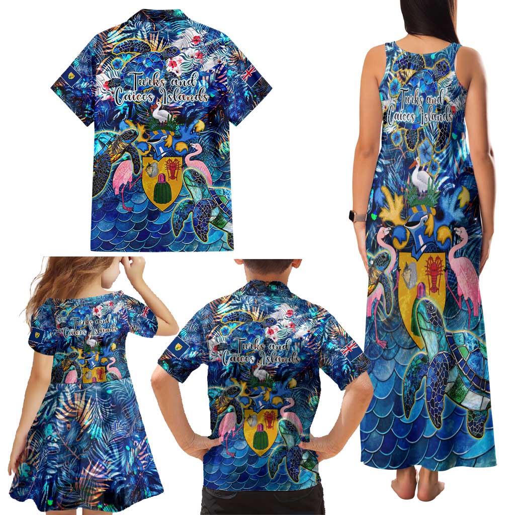Turks and Caicos Islands Family Matching Tank Maxi Dress and Hawaiian Shirt Sea Turtle Tropical Pattern - Wonder Print Shop