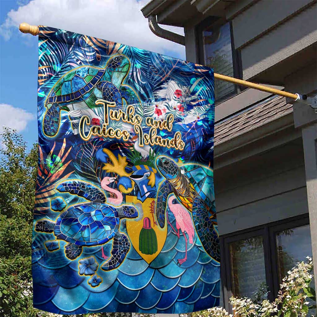 Turks and Caicos Islands Garden Flag Sea Turtle Tropical Pattern - Wonder Print Shop