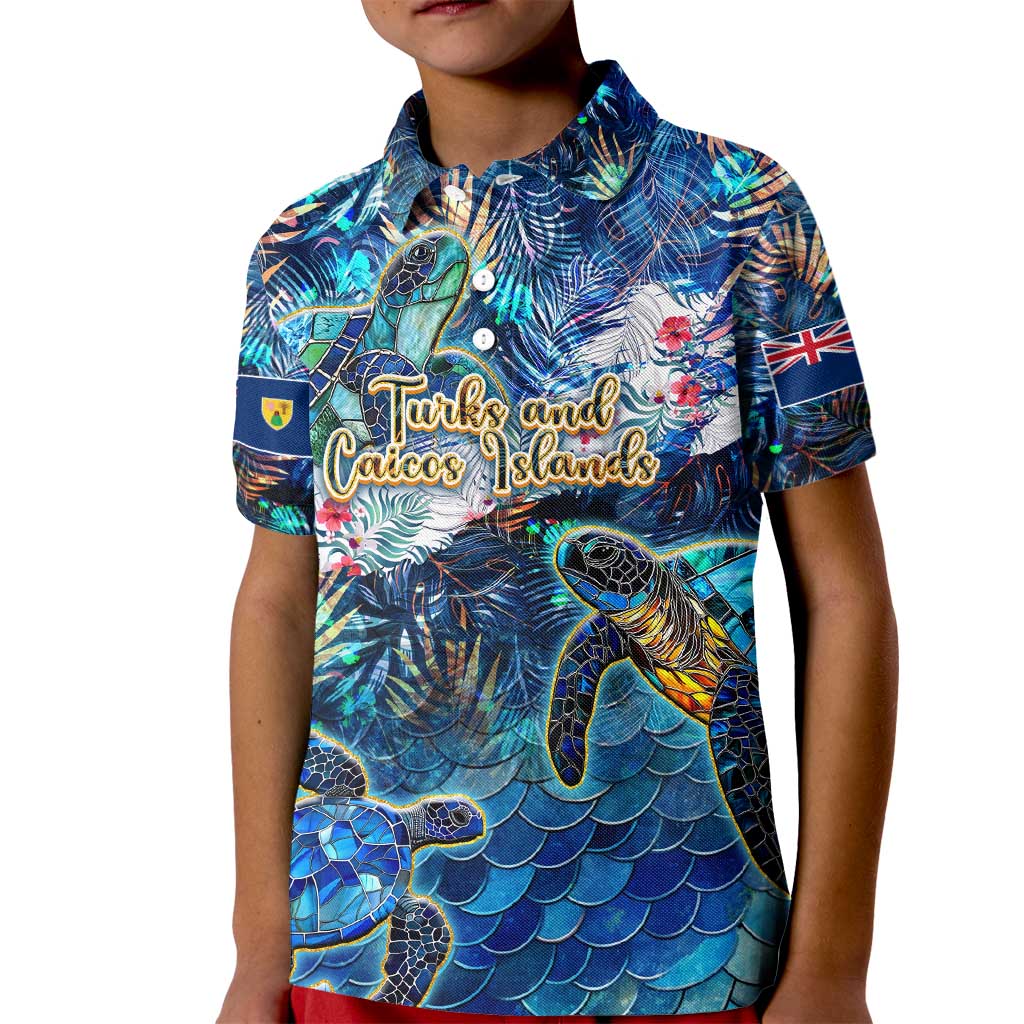 Turks and Caicos Islands Kid Polo Shirt Sea Turtle Tropical Pattern - Wonder Print Shop
