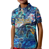 Turks and Caicos Islands Kid Polo Shirt Sea Turtle Tropical Pattern - Wonder Print Shop