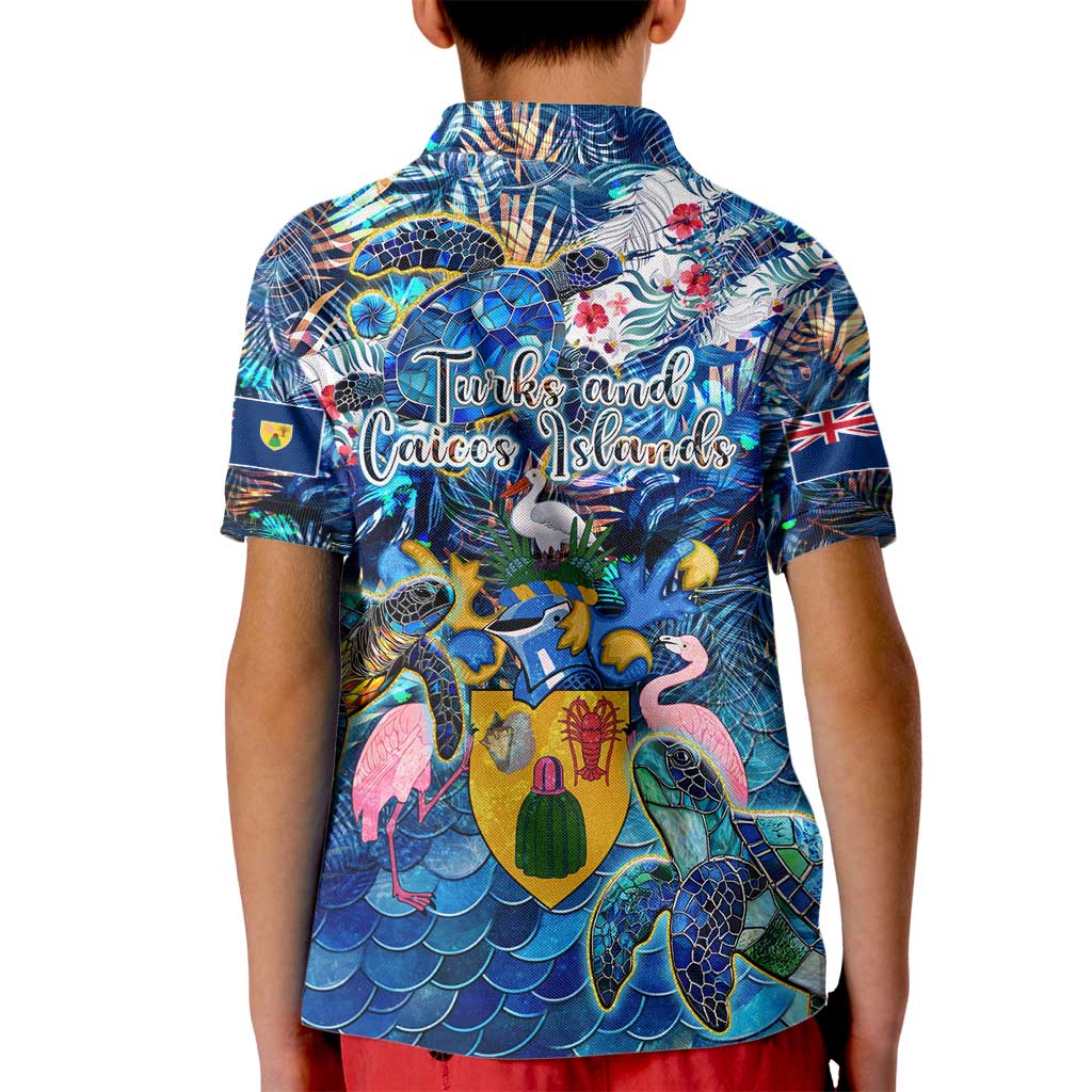 Turks and Caicos Islands Kid Polo Shirt Sea Turtle Tropical Pattern - Wonder Print Shop