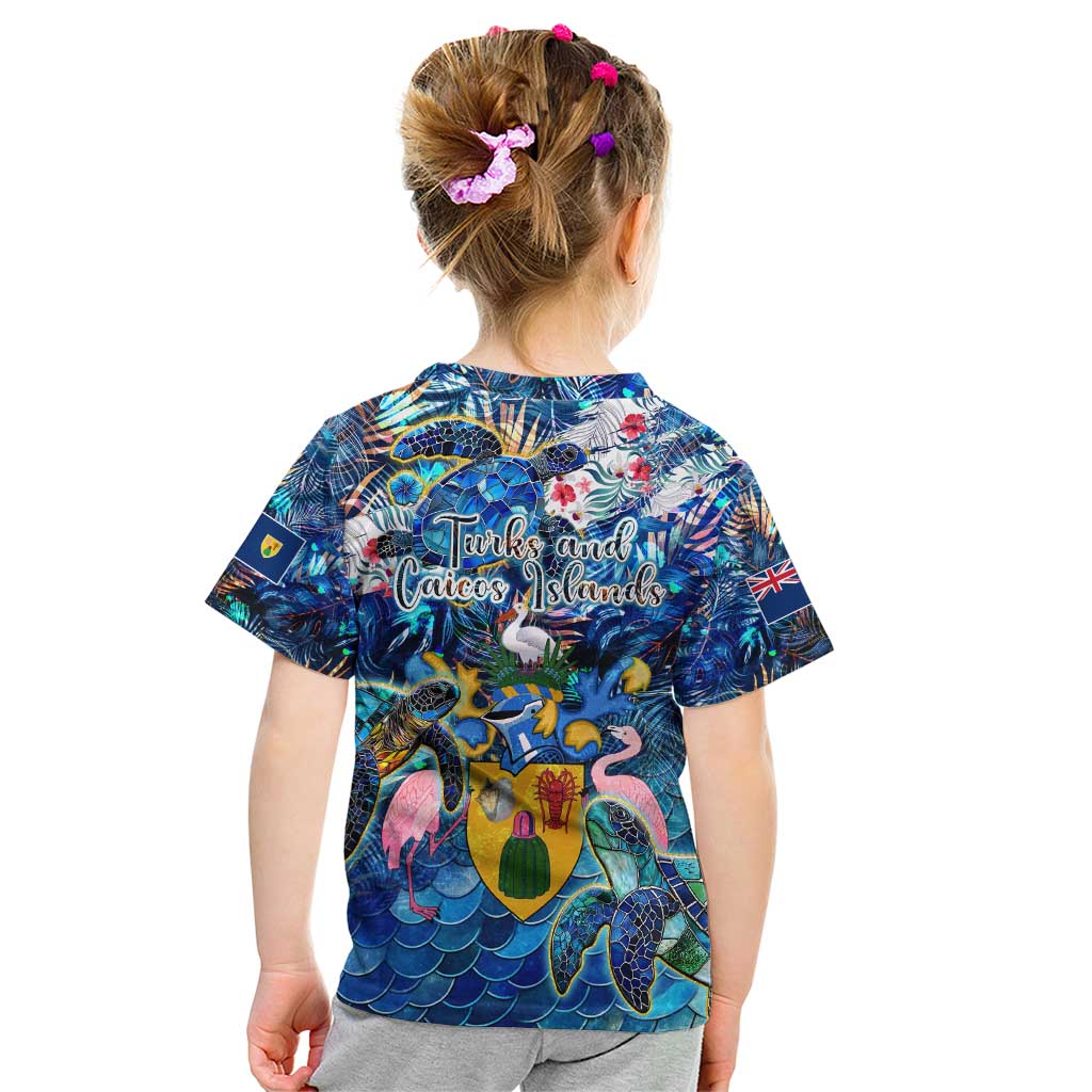 Turks and Caicos Islands Kid T Shirt Sea Turtle Tropical Pattern - Wonder Print Shop