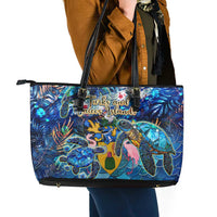 Turks and Caicos Islands Leather Tote Bag Sea Turtle Tropical Pattern