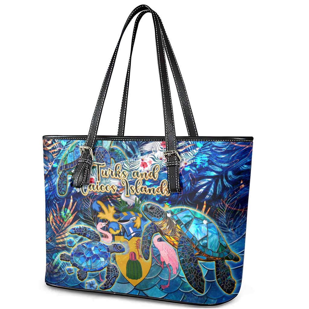 Turks and Caicos Islands Leather Tote Bag Sea Turtle Tropical Pattern