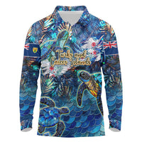 Turks and Caicos Islands Long Sleeve Polo Shirt Sea Turtle Tropical Pattern - Wonder Print Shop