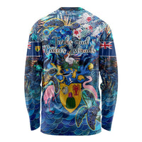 Turks and Caicos Islands Long Sleeve Shirt Sea Turtle Tropical Pattern - Wonder Print Shop