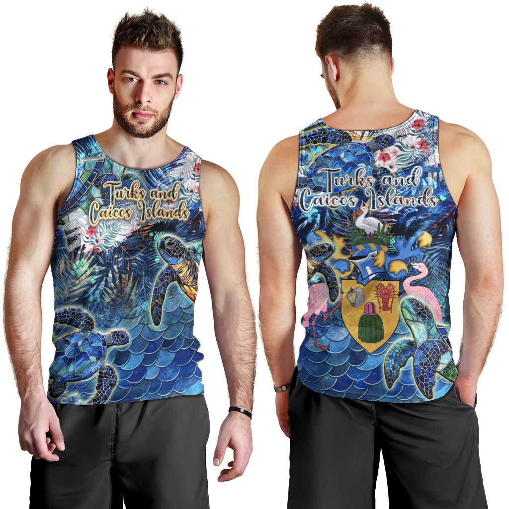 Turks and Caicos Islands Men Tank Top Sea Turtle Tropical Pattern - Wonder Print Shop