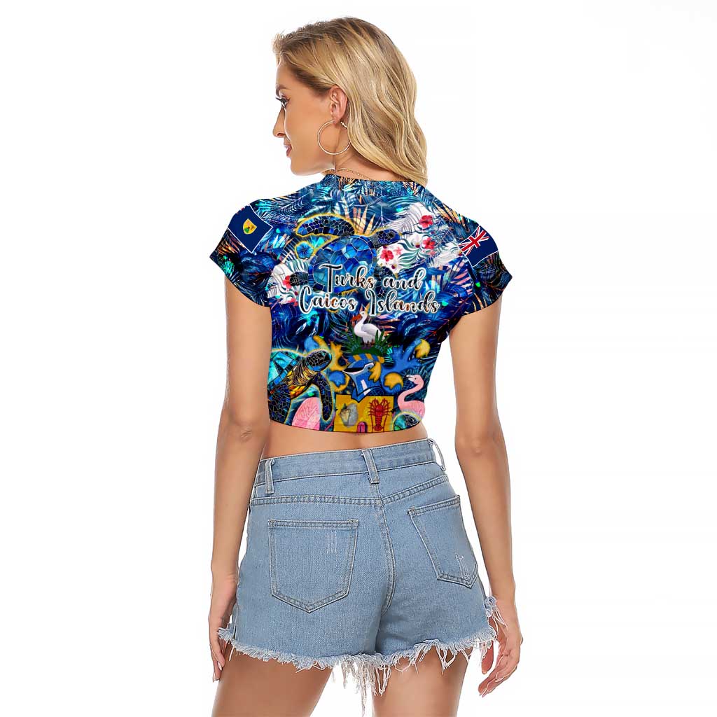 Turks and Caicos Islands Raglan Cropped T Shirt Sea Turtle Tropical Pattern - Wonder Print Shop