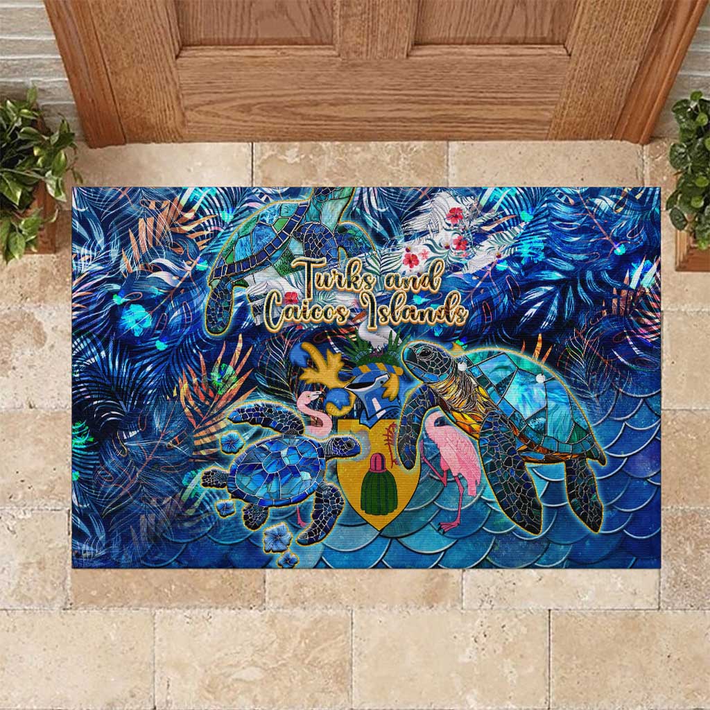 Turks and Caicos Islands Rubber Doormat Sea Turtle Tropical Pattern - Wonder Print Shop
